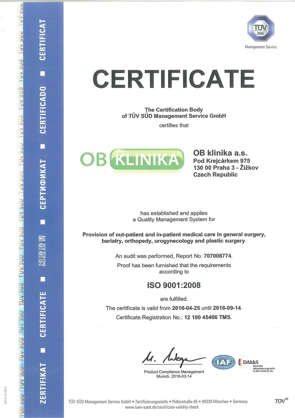 certifikát kliniky certifikát kliniky